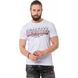Cipo & Baxx CT731 Taşlı Kontrast Font Beyaz Tişört