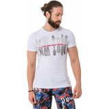 Cipo & Baxx CT733 Taşlı New York Beyaz Tişört - M
