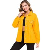 Cipo & Baxx WJ211 Oversize Uzun Kadın Kot Ceket, Canlı Sarı Renk, COTTON Malzeme ile Rahat Kullanım