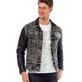 Cipo&Baxx C44603 Deri Kollu Cepli Erkek Denim Ceket