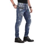 Cipo&Baxx CD466 Farklı Tarz Üç Katlı Bel Eskimiş Mavi Erkek Jeans