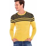 Cipo&Baxx CP199 Omuz Desenli Enine Çizgi Triko Kazak XXL - 2XL - Sarı - Siyah