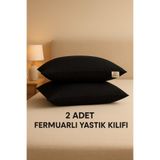 ÇIQRIK HOME 2 Adet %100 Pamuk Fermuarlı Yastık Kılıfı Siyah Renk