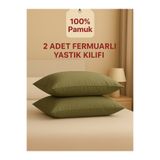ÇIQRIK HOME 2 Adet Fermuarlı Pamuklu Haki Yastık kılıfı