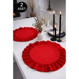 ÇIQRIK HOME 2 Adet Kırmızı renk Natural Fırfırlı Vintage Amerikan Servis/supla