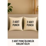 ÇIQRIK HOME 2 Adet Natural Fermuarlı Punch İşlemelik Kırlent Kılıfı-Kırlent Astarı-Çok amaçlı Kılıf