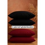 ÇIQRIK HOME 4 Adet 50 x70 cm Pamuklu Fermuarlı Yastık Kılıfı Siyah/Bordo