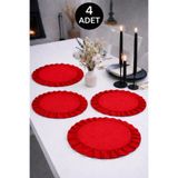 ÇIQRIK HOME 4 Adet Kırmızı Natural Fırfırlı Vintage Amerikan Servis/supla