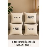 ÇIQRIK HOME 4 Adet Natural Fermuarlı Punch Işlemelik Kırlent Kılıfı-punç Işlemeye Uygun Kılıf Seti Renk:bej
