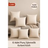 ÇIQRIK HOME 6 Adet Natural Fermuarlı Punch Işlemelik Kırlent Kılıfı-punç Işlemeye Uygun Kılıf Seti Renk:bej