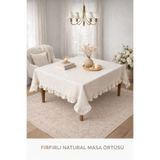 ÇIQRIK HOME Fırfırlı Organik Keten Natural Ham Masa Örtüsü-Yıkanabilir.-Natural Serisi Çeyiz