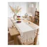 ÇIQRIK HOME Natural Fırfırlı Vintage Keten Runner Ranır 40x110 cm