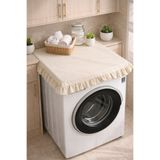 ÇIQRIK HOME Vintage Fırfırlı Çamaşır Makinesi Örtüsü - Çeyizlik Dekoratif Banyo Makine Kılıfı