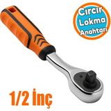 Cırcır Kol Lokma Anahtarı Profesyonel 1/2'' Ergonomik Kaymaz Saplı Dayanıklı Krom Kaplama - Turuncu