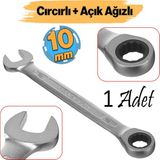 Cırcırlı Anahtar 10 mm Açık Ağızlı Düz ve Cırcır Kombine Anahtar 1 Adet Somun Sökme Sıkma - Şeffaf