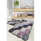 Circle Mor 2 Li Set Banyo Halısı DjtYıkanabilir Kaymaz Taban Paspas Klozet Takımı Çok Renkli