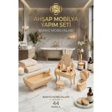 Circle Toys 44 Parça Ahşap Banyo Mobilya Maketi Dıy Montaj Oyuncak Seti Eğitici Özellikli - Ahşap - Bej