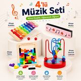 Circle Toys 4'lü Ahşap Müzik Seti Montessori Eğitici Oyuncak Çocuk Müzik Aletleri 3 Yaş+ - Çok Renkli