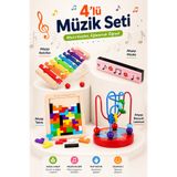 Circle Toys 4'lü Ahşap Müzik Seti Montessori Eğitici Oyuncak Çocuk Müzik Aletleri 3 Yaş+