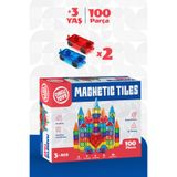 Circle Toys Magnetic Tiles Manyetik Yapı Blokları 100 Parça 3D Steam Eğitici Çocuk Oyuncağı ve Inşa Seti - 2x Araç Eklentili