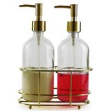 Circleware İkili Dispenser Vurgulu Şişe Pompaları Metal Kutuda 2'li Set, Banyo Aksesuarları Ev Dekoru Esansiyel Yağlar, Losyonlar, Sıvı Sabunlar, 473 ml, Şeffaf