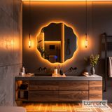 Cirelia Led'li Lazer Kumlamalı Lavabo & Banyo Aynası (Dokunmatik Sensörlü) amber ledli 80 x 80