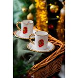 Çırpan Ev Noel Kırmızı Paket 2 Kişilik Türk Kahvesi Fincanı - Beyaz - Kırmızı - Yeşil