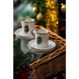 Çırpan Ev Noel Yeşil Paket 2 Kişilik Türk Kahvesi Fincanı - Beyaz - Altın