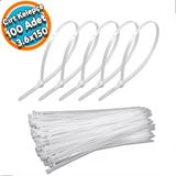 Cırt Kelepçe Plastik Bağ Beyaz Renk Kablo Zip Bağı Çok Amaçlı Bağlama 3.6X150 mm 100 'lü Paket