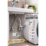 Cisa Çift Çıkışlı Ara Musluk 3/4" x 3/8" Çamaşır Makinesi ve Taharet Musluğu Bağlantısı Krom