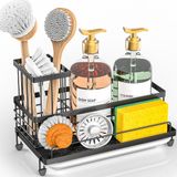 Cisily Lavabo Caddy Mutfak Evyesi Düzenleyici, Mutfak Lavabo için Sünger Tutucu, Çıkarılabilir Damlama Tepsisi Tezgah Bulaşık Sabunluk Dispenseri Yüksek Fırça Tutucu, 304 Paslanmaz Çelik Cocina