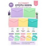 Çıtçıtlı Dosya 5 Renk Pastel A4 1 Paket Dosy Plastik Renkli Zarf Dosya Çıt Çıtlı Dosya Ödev Evrak Belge Saklama