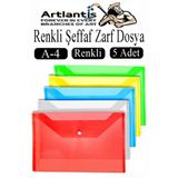 Çıtçıtlı Dosya A4 Şeffaf Renkli Zarf Dosya 5 Renk Çıt Çıtlı Dosya Su Geçirmez 100 Yaprak Kapasite Okul Ofis