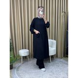 Çıtçıtlı Tunik Pantolon Takım - Siyah - 38