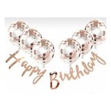 Çıtı Pıtı Store Rose Gold Konfetili Şeffaf Balon Rose Gold Happy Bırthday Banner