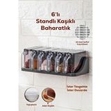 Citim 6 Lı Standlı Kendinden Yapışkanlı Kapaklı Kaşıklı Baharatlık Takımı -etiketli Baharatlık Gri