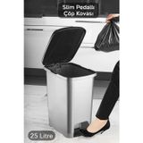 Citim Pedallı Gri Banyo Mutfak Çöp Kovası Siyah Kapaklı Slim Pedallı Çöp Kovası 25Litre