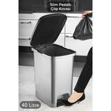 Citim Pedallı Gri Banyo Mutfak Çöp Kovası Siyah Kapaklı Slim Pedallı Çöp Kovası 40 Litre - 40 lt