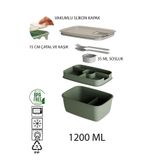 Citim Silikon Kapak Vakumlu Kaşık Çatallı Sosluklu Bölmeli Beslenme Çantası-2 Katlı Lunch Box-Sefer Tası