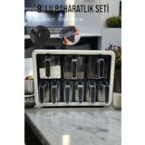 Citim Standlı 9lu Baharatlık Takımı Kendinden Yapışkanlı Etiketli Kaşıklı Ve Kapaklı Baharatlık Seti