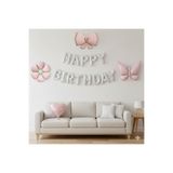 ÇITIPITISTORE Kelebek Fiyonk Papatya Happy Birthday Folyo Balon Seti, Pembe