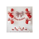 ÇITIPITISTORE Kırmızı Beyaz Çizgili Fiyonk Doğum Günü Konsepti Parti Balon Seti, 20 Balon, Kaligrafi ve Fiyonk