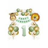 ÇITIPITISTORE Safari Temalı 1 Yaş Doğum Günü Balon Seti, Aslan Zürafa Folyo Balon, Rakam Balon, Happy Birthday Pankartı