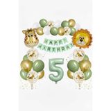 ÇITIPITISTORE Safari Temalı 5 Yaş Doğum Günü Balon Seti, Aslan Zürafa Folyo Balon, Rakam Balon, Happy Birthday Pankartı