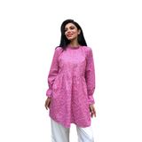 Çıtır Poplin Fırfır Yakalı Tunik (Pembe, S-M)