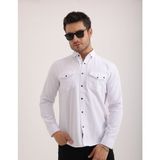 Citra Likralı Kapak Detaylı Gabardin Kot Kumaş Casual Modern Erkek Gömlek - Beyaz - 2XL