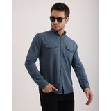 Citra Likralı Kapak Detaylı Gabardin Kot Kumaş Casual Modern Erkek Gömlek - Petrol - XL