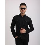Citra Likralı Kapak Detaylı Gabardin Kot Kumaş Casual Modern Erkek Gömlek - Siyah - 2XL