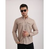 Citra Likralı Kapak Detaylı Gabardin Kot Kumaş Casual Modern Erkek Gömlek - Taş - 2XL