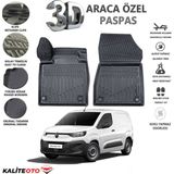 Citroen Berlingo Panelvan 2023 Model Tam Uyumlu Kokusuz 3D Havuzlu Paspas - Siyah